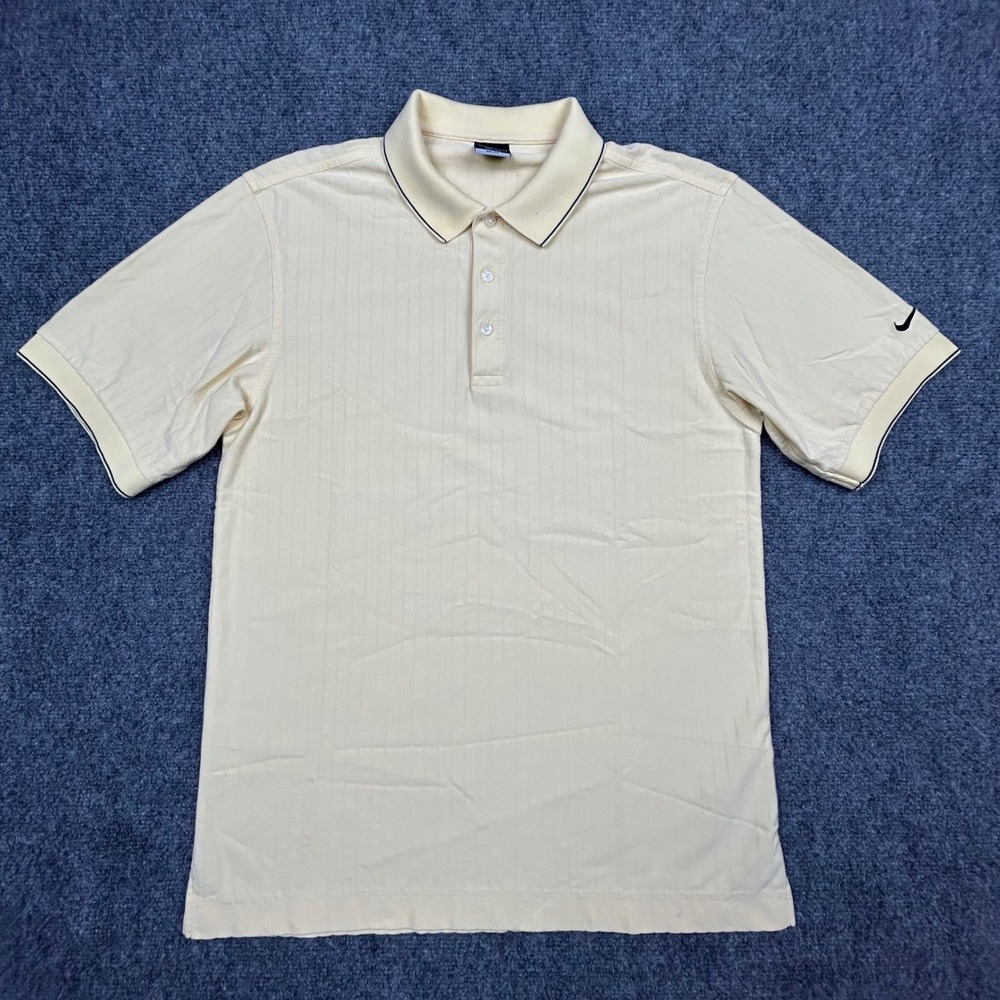 VTG Nike Golf Polo Shirt Mens‎ S Yellow Dri-FIT Pinstripe Tipped Collar Sporty